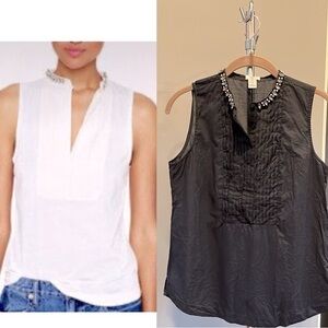 🇪🇸🐠J Crew Factory beaded tuxedo pintuck bib sleeveless top embellished pleated